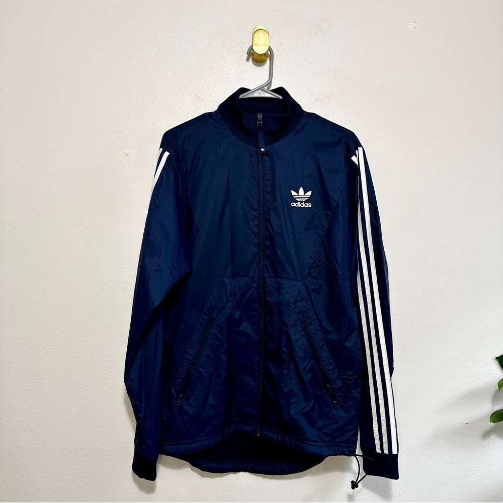 Adidas Jacket Nylon Shell Polyester Lining Small Blue